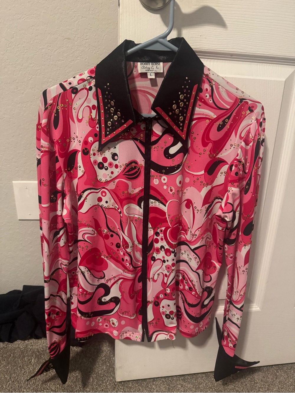 Hobby Horse Bold Pink Swirl Rhinestone-Trim Blouse